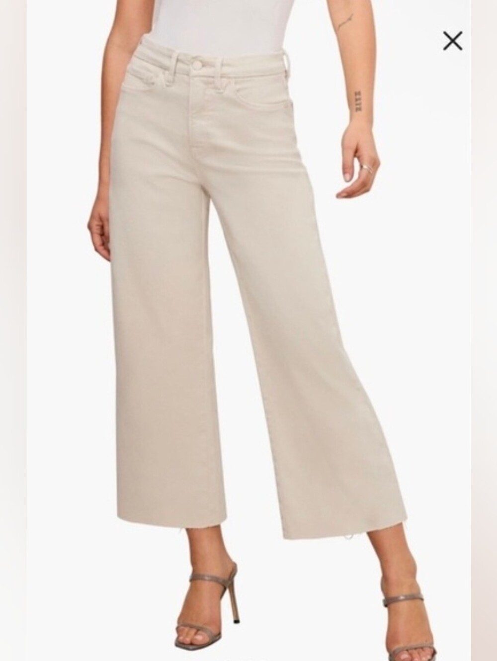 Good American Good Waist Cropped Palazzo Jeans Bone High Waist Wide Leg Womens 6